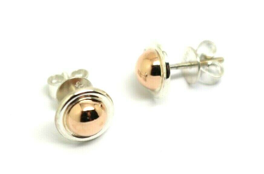 Kaedesigns New Genuine Sterling Silver & 9ct 9k Rose Gold 375 6mm Half Ball Earrings
