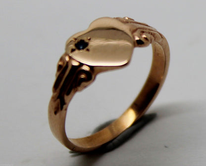Genuine 9ct Yellow, Rose or White Gold Blue Sapphire Heart Signet Ring