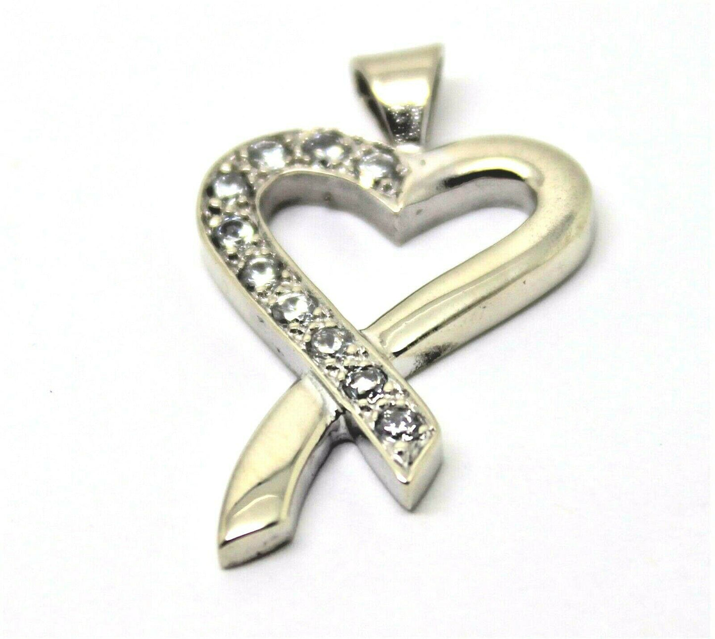 Genuine 9ct 9k 375 White Gold Cubic Zirconia Heart Pendant