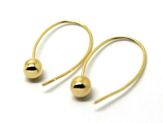 Genuine Large Hooks 9ct 9k 375 Yellow, Rose or White Gold 6mm Euro Ball Drop Earrings