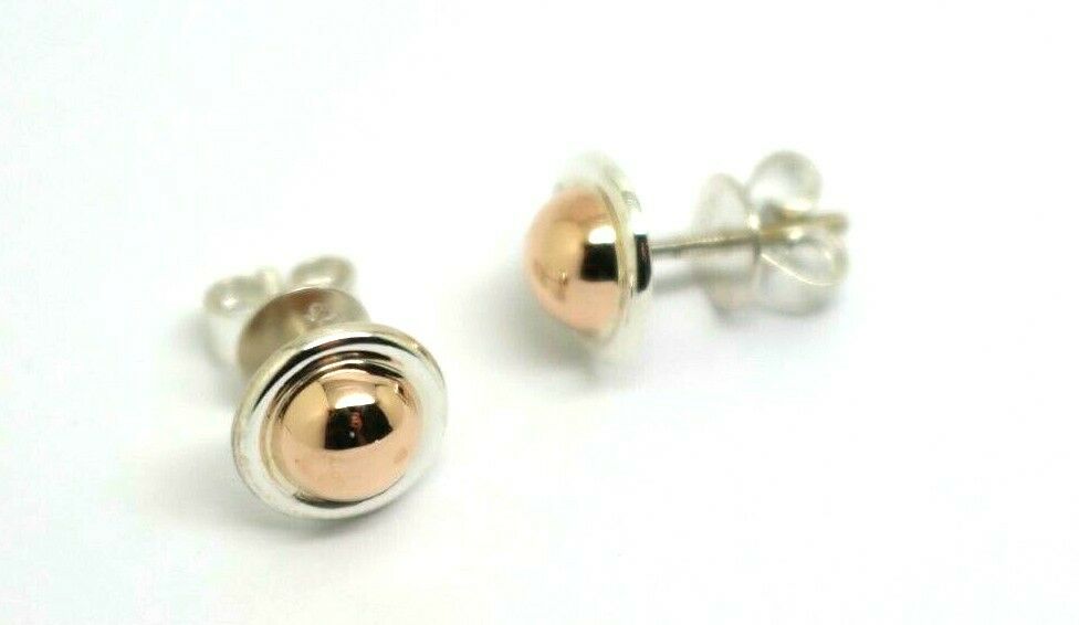 Kaedesigns New Genuine Sterling Silver & 9ct 9k Rose Gold 375 6mm Half Ball Earrings