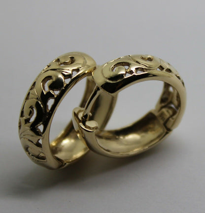 Kaedesigns Genuine 9ct 9k 375 Solid Yellow, Rose or White Gold Hoop Filigree Huggies Earrings