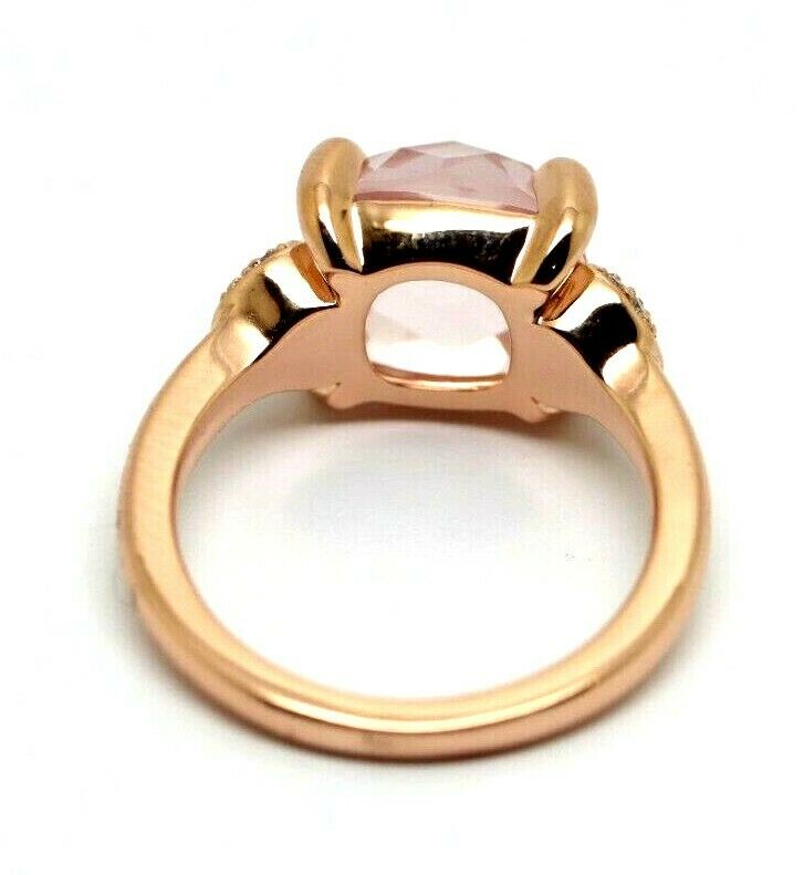 Genuine Solid 9ct375 Rose Gold Rose Quartz Faceted Cushion Stone Diamond Ring, Size K