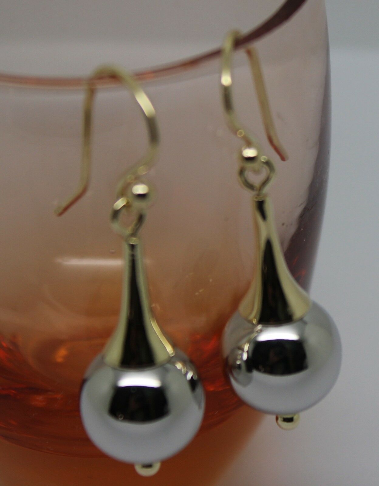 Genuine 9ct 9k 375 Two Tone Yellow & White or Rose & White Gold 12mm Ball Drop Earrings