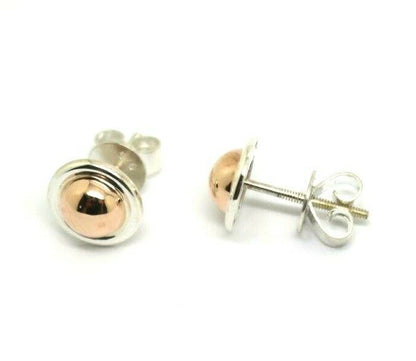 Kaedesigns New Genuine Sterling Silver & 9ct 9k Rose Gold 375 6mm Half Ball Earrings