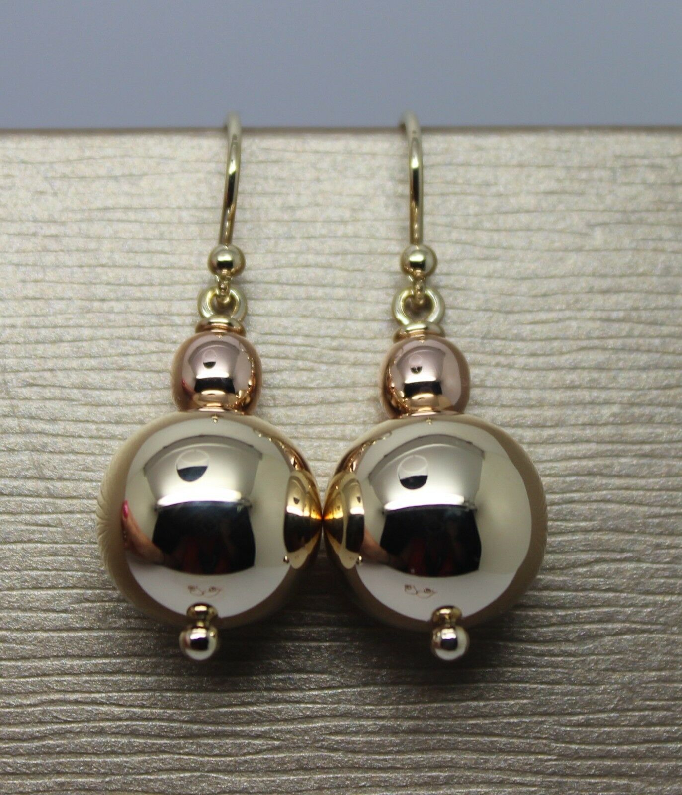 Kaedesigns Genuine Huge 9ct 9K 375 Yellow & Rose Gold Hook Ball Drop Earrings