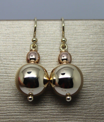 Kaedesigns Genuine Huge 9ct 9K 375 Yellow & Rose Gold Hook Ball Drop Earrings