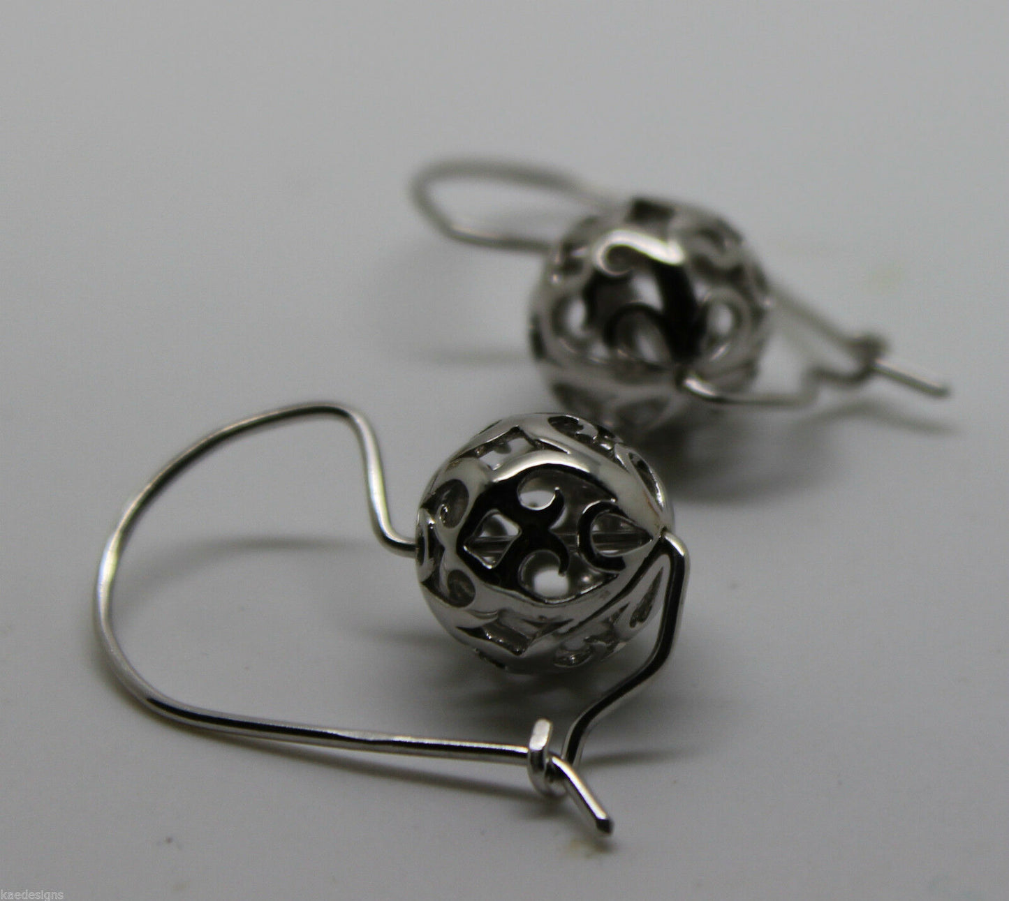 Genuine 9ct 9k 375 White Gold 12mm Ball Drop Filigree Earrings