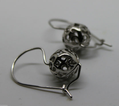 Genuine 9ct 9k 375 White Gold 12mm Ball Drop Filigree Earrings