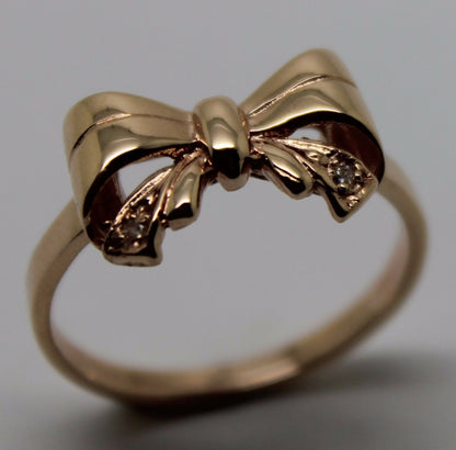 Genuine 9ct 375 Solid Yellow Or Rose Or White Gold Bow With 2 Cubic Zirconia In Your Size