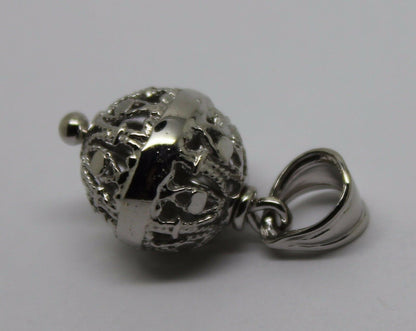 Genuine 9ct 9kt White Gold 12mm Filigree Ball Pendant