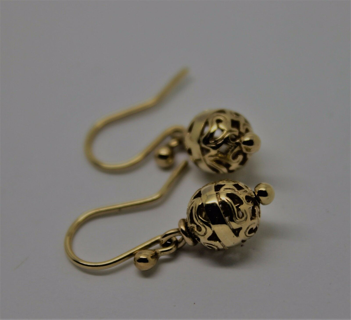 Genuine Heavy 9ct 9k 375 Yellow, Rose Or White Gold 8mm Euro Ball Drop Filigree Earrings