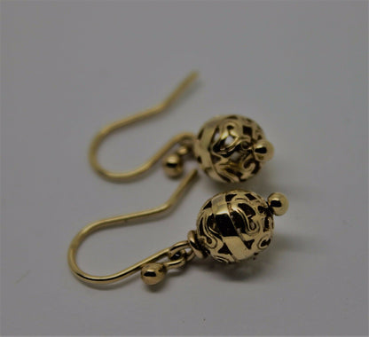 Genuine Heavy 9ct 9k 375 Yellow, Rose Or White Gold 8mm Euro Ball Drop Filigree Earrings