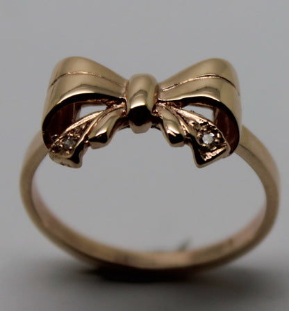 Genuine 9ct 375 Solid Yellow Or Rose Or White Gold Bow With 2 Cubic Zirconia In Your Size