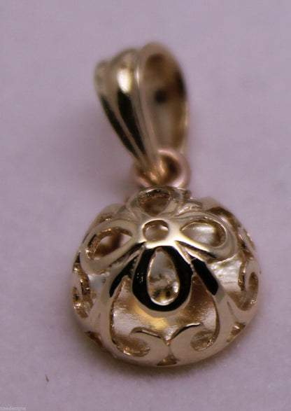Genuine Solid 9ct Yellow Or Rose Or White Gold Half Ball Filigree Flower Pendant