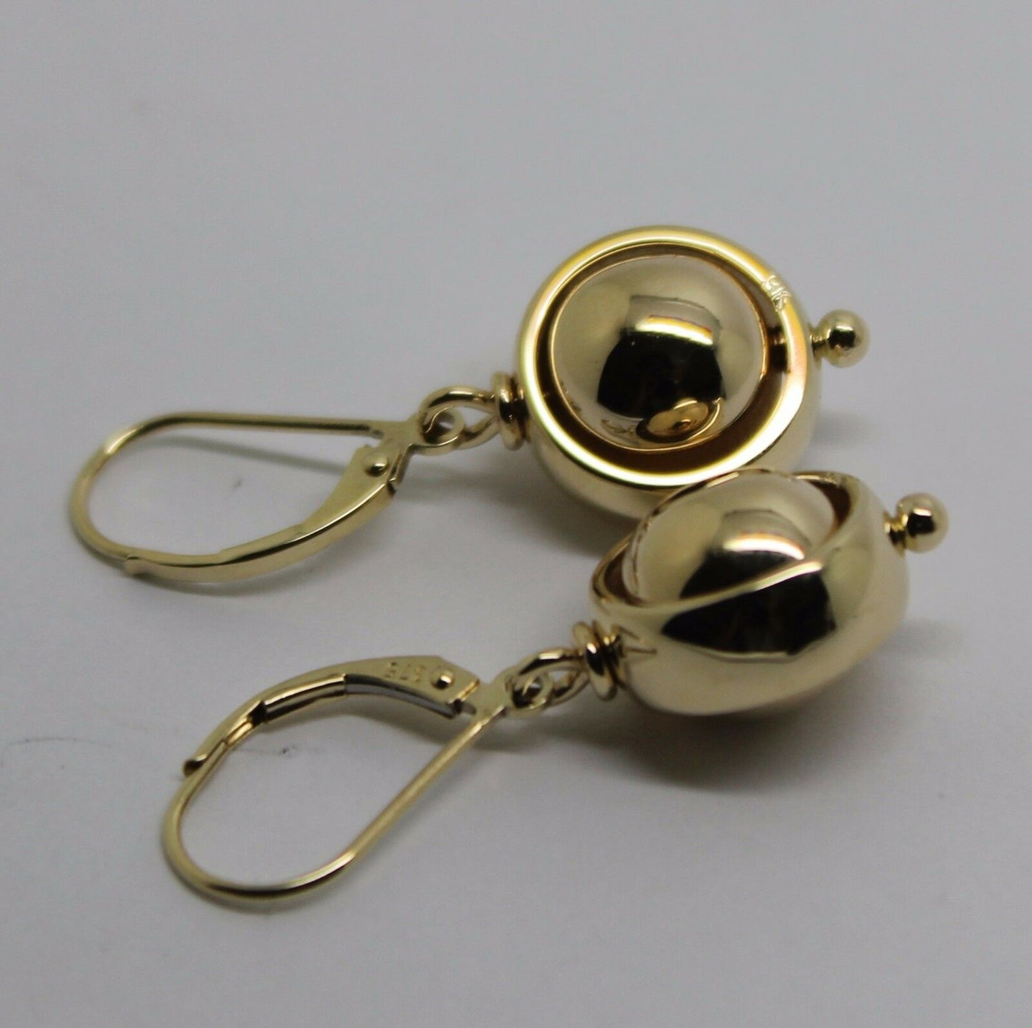 Heavy 9ct 9k 375 Yellow, Rose or White Gold Continental Hooks 10mm Ball Spinning Belcher Earrings
