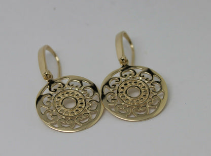 Kaedesigns New Genuine 9ct Yellow, Rose or White Gold Flat Filigree Drop Round Earrings