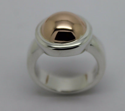 Genuine Sterling Silver & 9ct Rose Gold 375 Half Ball Ring - Choose your size