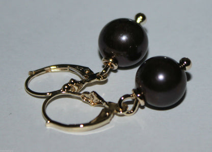 Genuine New 9ct 9kt Yellow, Rose or White  Gold 10mm Black Pearl Continental Clip Earrings