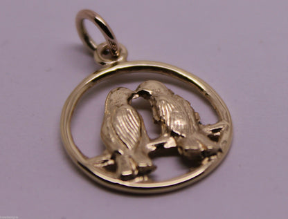 Genuine 9ct Yellow or Rose or White Gold or Silver Lovebirds Love Birds Pendant