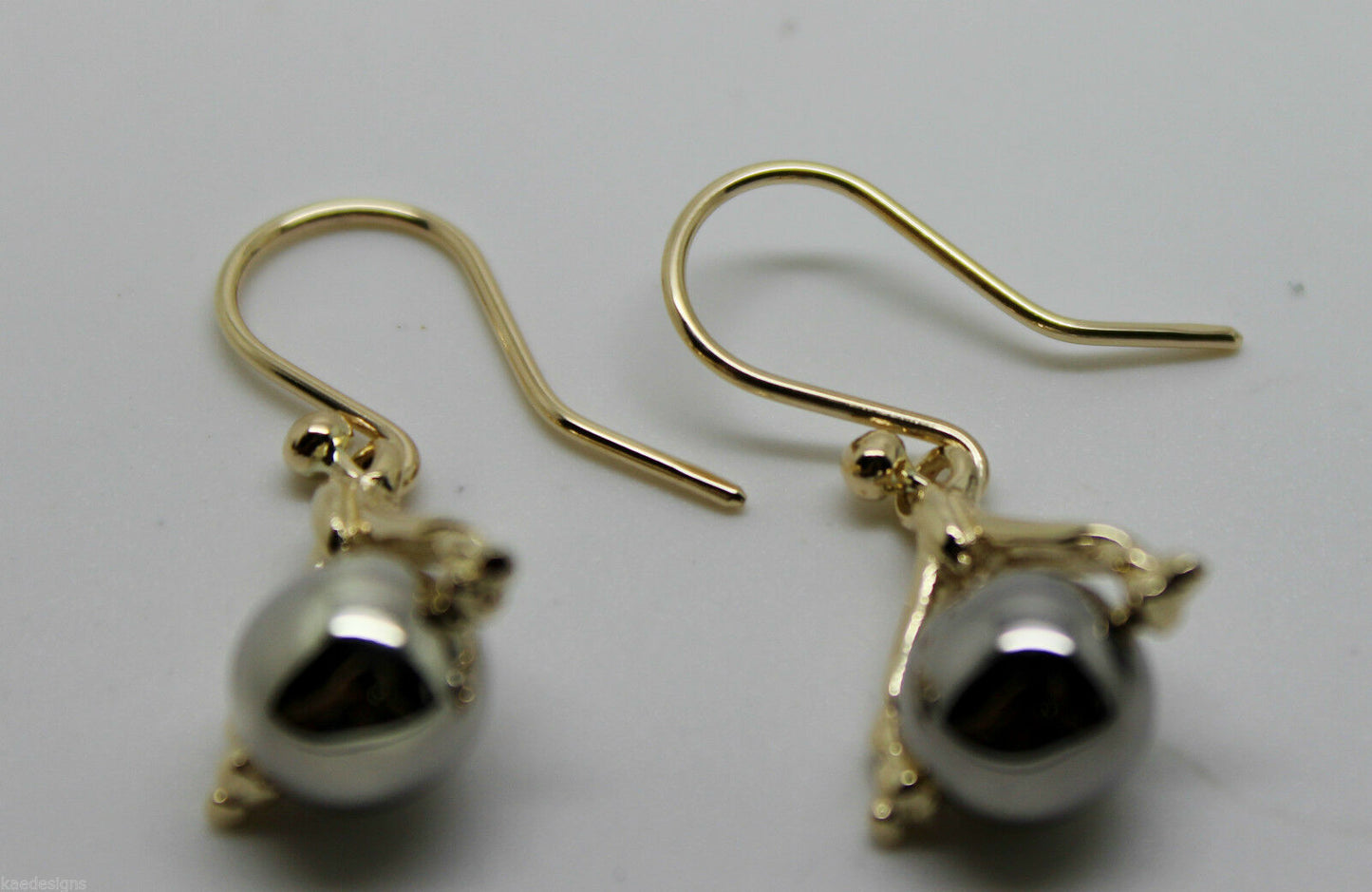 Genuine 9ct 9K 375 Solid Yellow And White Gold Plain Ball Spinner Earrings 435