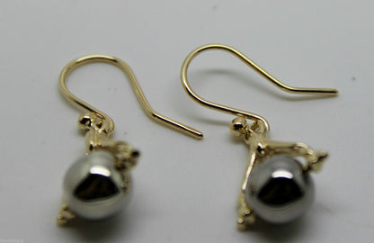 Genuine 9ct 9K 375 Solid Yellow And White Gold Plain Ball Spinner Earrings 435
