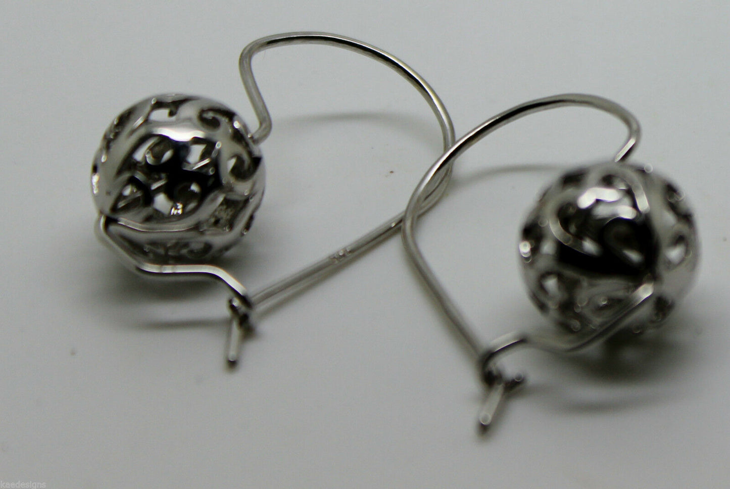 Genuine 9ct 9k 375 White Gold 12mm Ball Drop Filigree Earrings