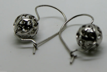 Genuine 9ct 9k 375 White Gold 12mm Ball Drop Filigree Earrings