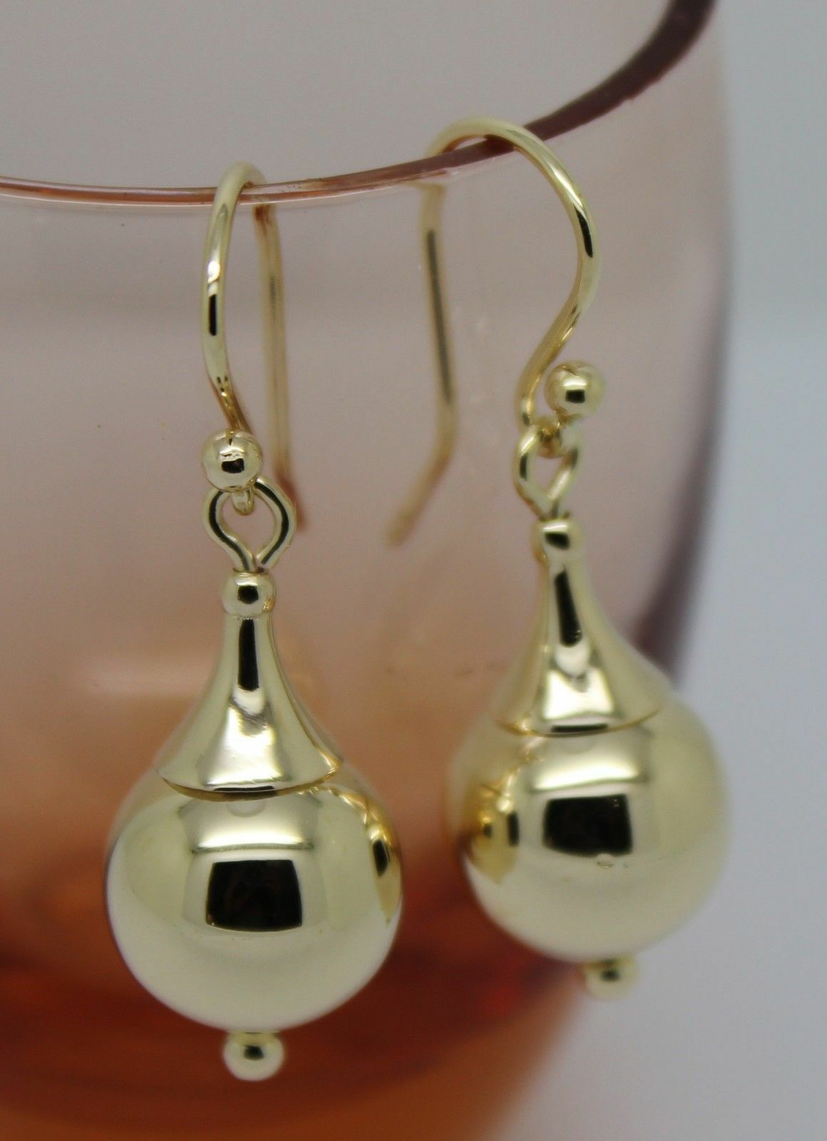 Genuine 9ct 9k 375 Yellow Or White Or Rose Gold 12mm Euro Ball Drop Earrings