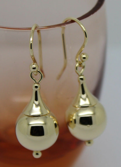 Genuine 9ct 9k 375 Yellow Or White Or Rose Gold 12mm Euro Ball Drop Earrings