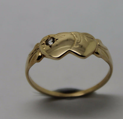 Genuine 9ct Yellow, Rose or White Gold Double Heart White Sapphire Signet Ring - Choose your size