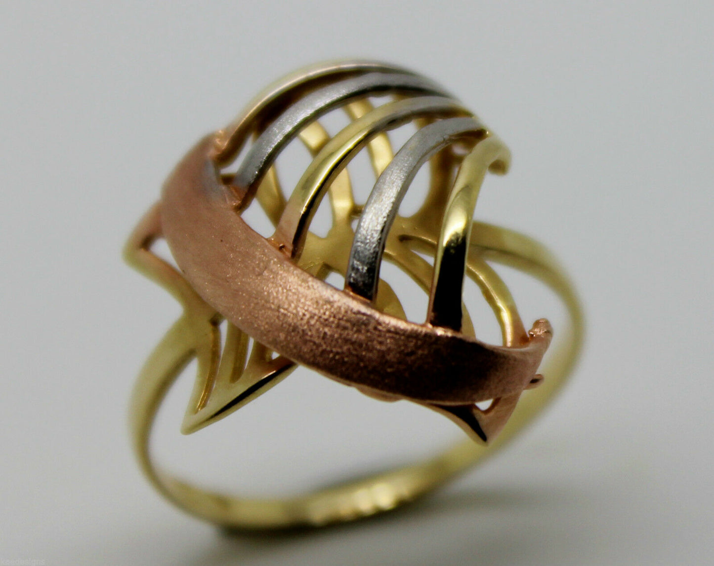 Size P, Genuine 18ct 750 Rose Yellow & White Gold Dress 3 Tone Ring
