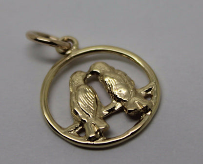 Genuine 9ct Yellow or Rose or White Gold or Silver Lovebirds Love Birds Pendant