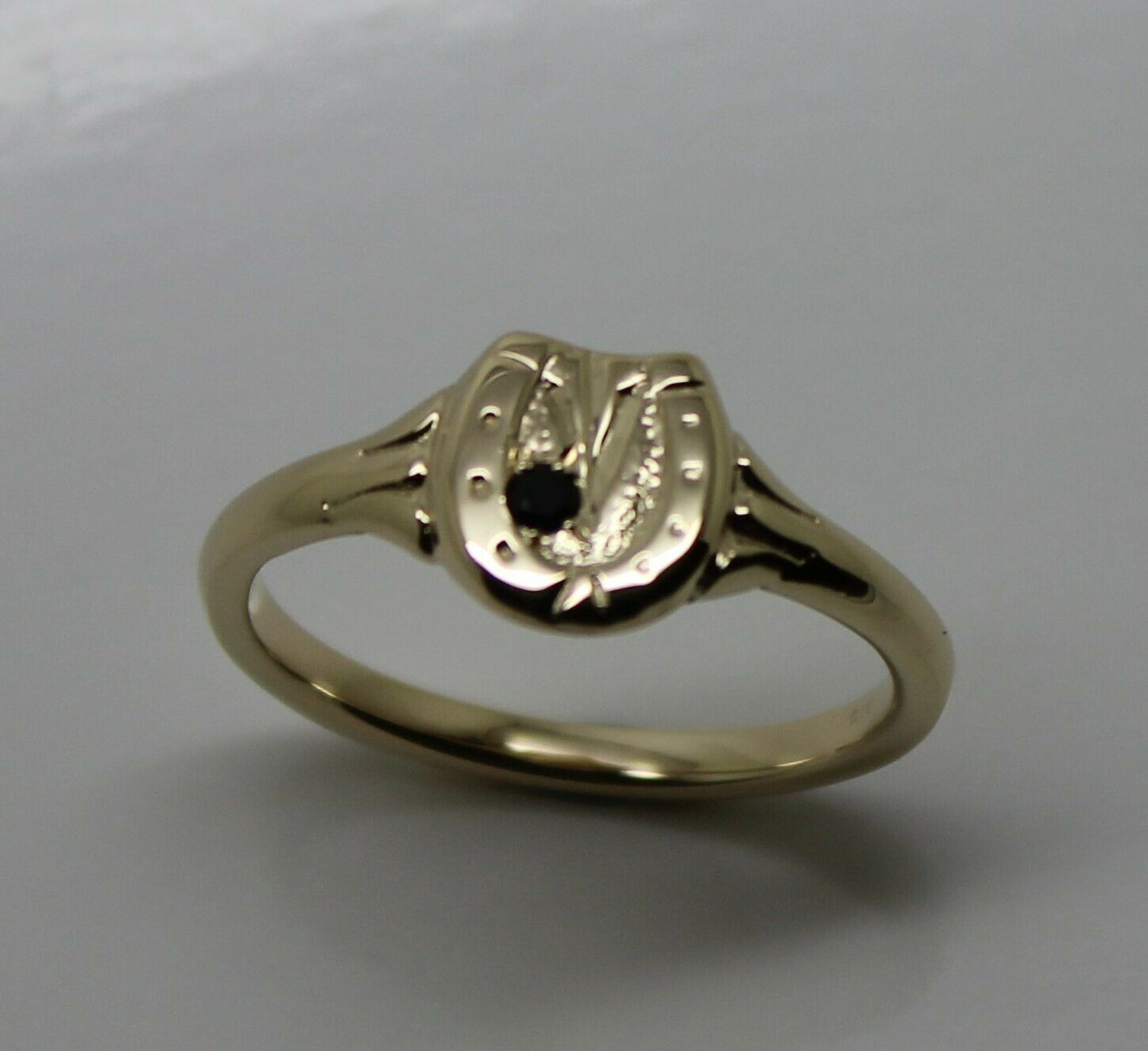 Size O New Genuine New 9ct Yellow, Rose or White Gold Childs Horse Shoe Sapphire Set Ring