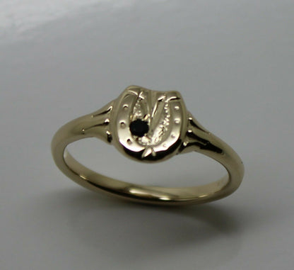 Size O New Genuine New 9ct Yellow, Rose or White Gold Childs Horse Shoe Sapphire Set Ring