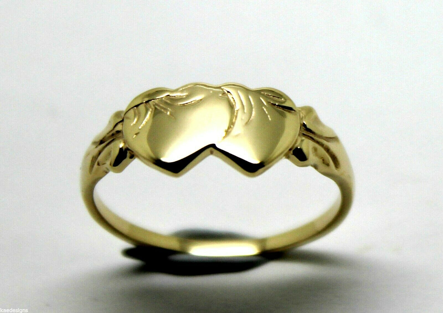 Size S, 9ct Yellow, Rose or White Gold Double Heart Signet Ring