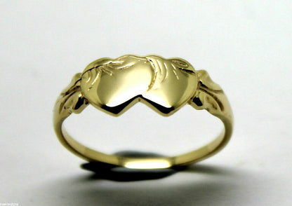 Size S, 9ct Yellow, Rose or White Gold Double Heart Signet Ring
