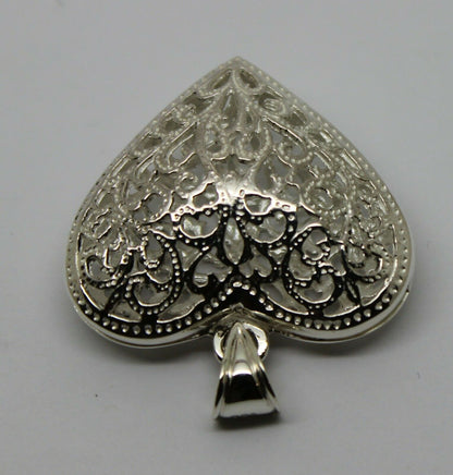 Genuine Sterling Silver 925 Huge Heavy Large Filigree Heart Pendant