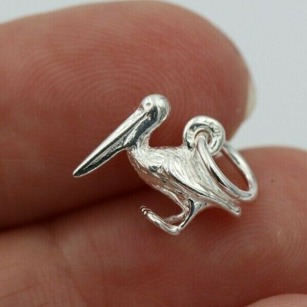 Sterling Silver 925 Small Pelican Bird Charm or Pendant + jump ring