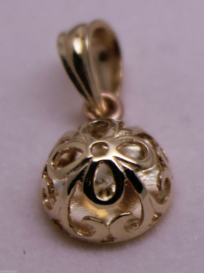 Genuine Solid 9ct Yellow Or Rose Or White Gold Half Ball Filigree Flower Pendant