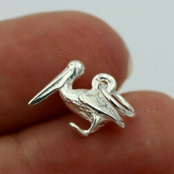 Sterling Silver 925 Small Pelican Bird Charm or Pendant + jump ring