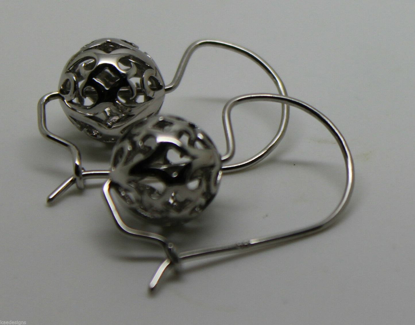Genuine 9ct 9k 375 White Gold 12mm Ball Drop Filigree Earrings