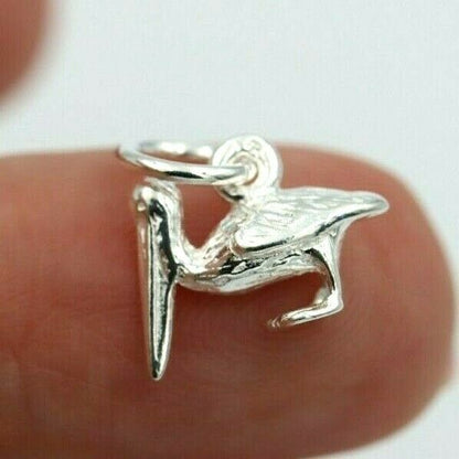 Sterling Silver 925 Small Pelican Bird Charm or Pendant + jump ring