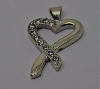 Genuine 9ct 9k 375 White Gold Cubic Zirconia Heart Pendant