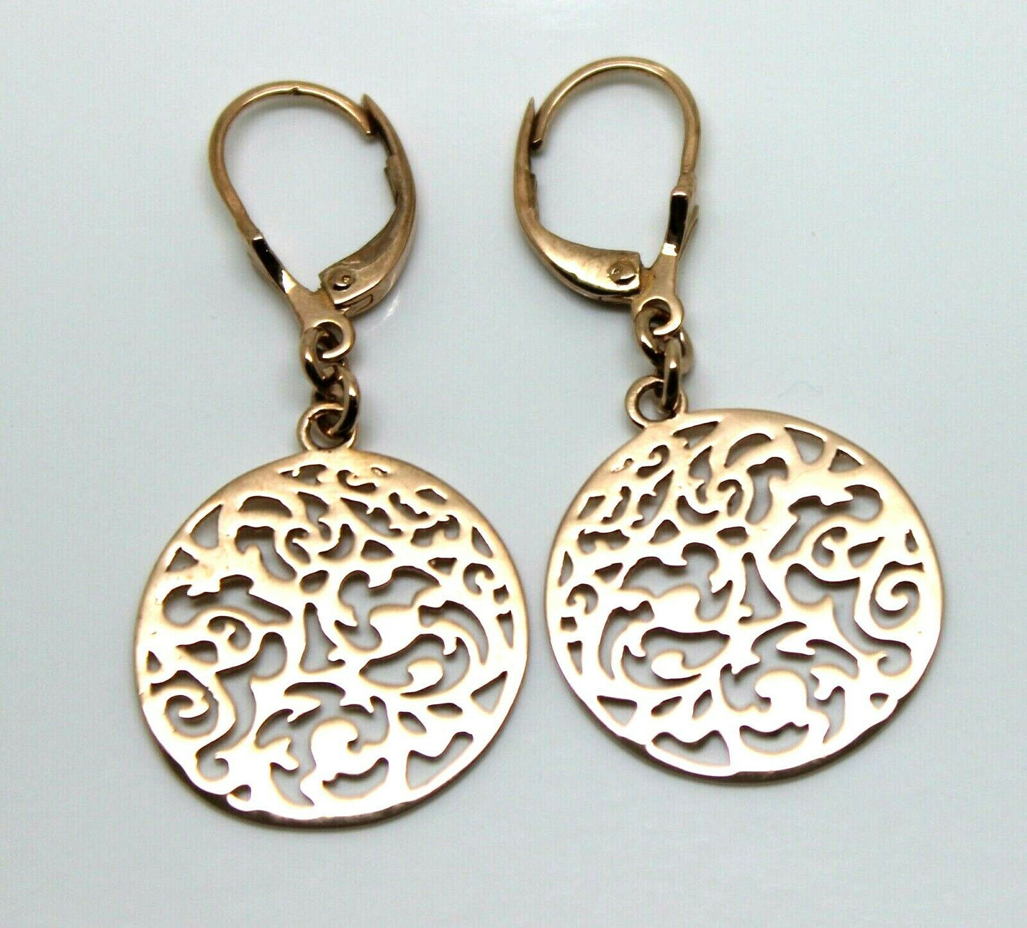 Genuine 9ct Yellow, Rose Or White Gold Antique Filigree Drop Earrings Continental hooks