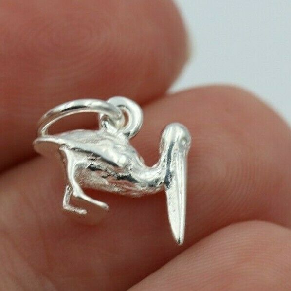 Sterling Silver 925 Small Pelican Bird Charm or Pendant + jump ring