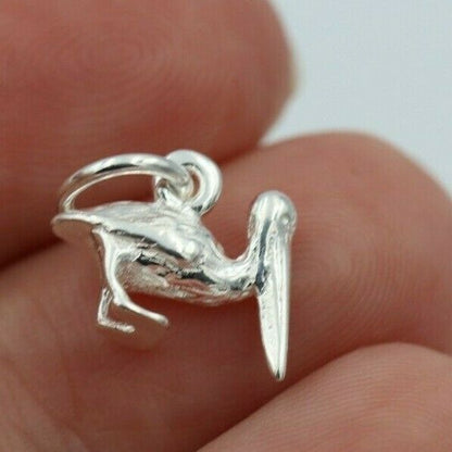 Sterling Silver 925 Small Pelican Bird Charm or Pendant + jump ring