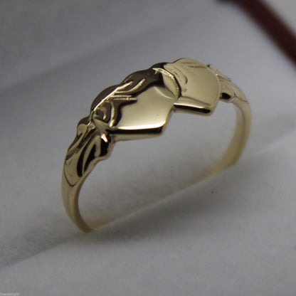 Size S, 9ct Yellow, Rose or White Gold Double Heart Signet Ring