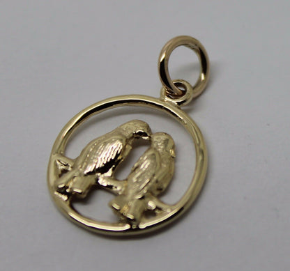 Genuine 9ct Yellow or Rose or White Gold or Silver Lovebirds Love Birds Pendant