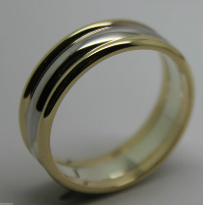Genuine Full Solid 9ct White & Yellow Gold Heavy Band Ring Size X